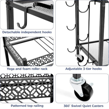 Yoga Mat Storage Rack with Wheels Home Gym Essentials