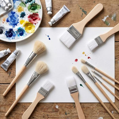 Mop Brush for Acrylic Painting, 12 Pieces Versatile Blending Brush Paint Brushes for Acrylic Painting Goat Hair Paint Brushes Set with Wooden Handle for Watercolor Oil Face Body Art