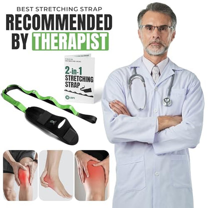 Stretch Strap with Loops Physical Therapy - Full Body Exercise Straps for Stretching with Detachable Foot - Leg & Calf Stretcher for Plantar Fasciitis, Physical Therapy, Pain Relief, and Flexibility - color: Parrot Green