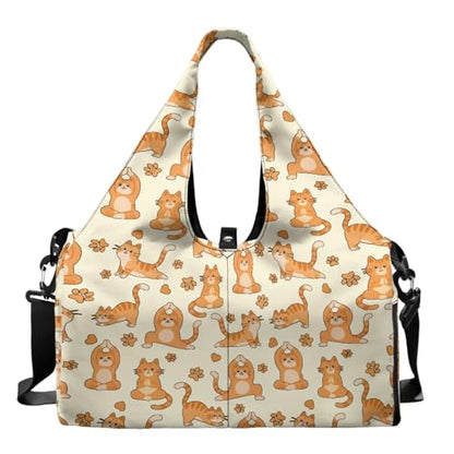 Yoga Gym Bag with Removable Adjustable Shoulder Strap, Shoe Compartment & Top Yoga Mat Holder 17.72x8.66x9.84in - color: Creative Yoga Cat Footprint Print