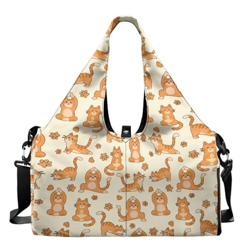 Yoga Gym Bag with Removable Adjustable Shoulder Strap, Shoe Compartment & Top Yoga Mat Holder 17.72x8.66x9.84in - color: Creative Yoga Cat Footprint Print