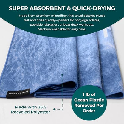 Oceanfoam Beach Towel – Lightweight, Absorbent, Quick-Drying, Sand-Resistant, Non-Slip – Ideal for Workouts, Yoga, Pilates, Beach, Pool, Boat & Travel – 25% Recycled – 72"x24" (Ocean) - color: Ocean