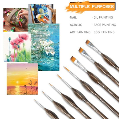 8 Pcs Exquisite Detail Paint Brush Set | Copper Tube, Double-Wire Binding, Birch Wood Triangular Grip for Oil, Watercolour, Acrylic & Digital Art - color: 8pcs Transparent Brown Set