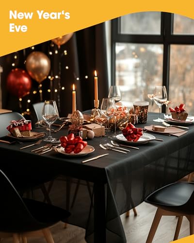 Niuara Black Plastic Table Cloth Disposable, 4 Pack, 54 x 108 in | Rectangle, 6 ft Tables, Party Holiday Gathering - color: Black, size: 54" x 108" - 4 Packs