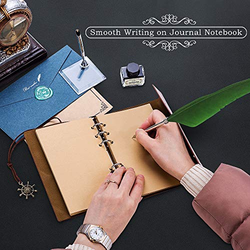 GCCL Quill Pen and Ink Set, Antique Feather Dip Calligraphy Pen Set, including Feather Pen, 5 Replacement Nibs, Pen Nib Base, Notebook, Ink, Gift Box, Best Gifts for Men Dad (Green) - color: Green