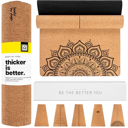 Luxury Cork Yoga Mat - Non Slip, Extra Thick Grip. Thicker, Longer, and Wider for More Comfort and Support. Tough Enough For Hot Yoga. Natural, Non Toxic, and Eco Friendly. Optional Alignment Lines. - color: Rooted, size: Extra Thick 80" x 26" x 0.26"