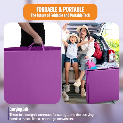 Gymnastics Mats Foldable Tumbling Mats Portable Gymnastics Exercise Mat Thick Gymnastics Tumbling Mats Pad Home Exercise Panel Mat With Carrying Handles - color: Purple, size: 4 ft W x 10 ft L
