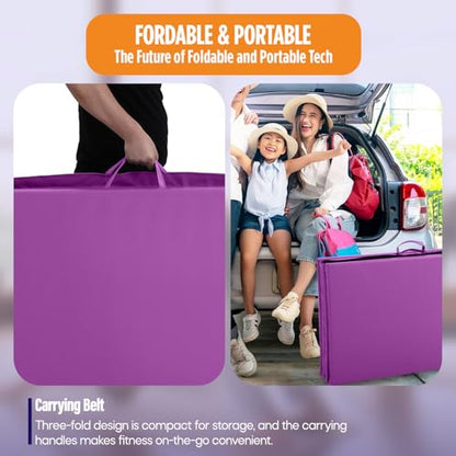 Gymnastics Mats Foldable Tumbling Mats Portable Gymnastics Exercise Mat Thick Gymnastics Tumbling Mats Pad Home Exercise Panel Mat With Carrying Handles - color: Purple, size: 4 ft W x 10 ft L