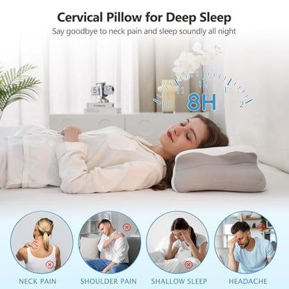 Cervical Pillow for Neck Pain Relief, 5.5"/4.3" Dual Loft Memory Foam Pillow for Side,Back Sleepers with Broad Shoulders,Orthopedic Contour with Cooling Cover, Medium Firm,White,23.6x15.7 in