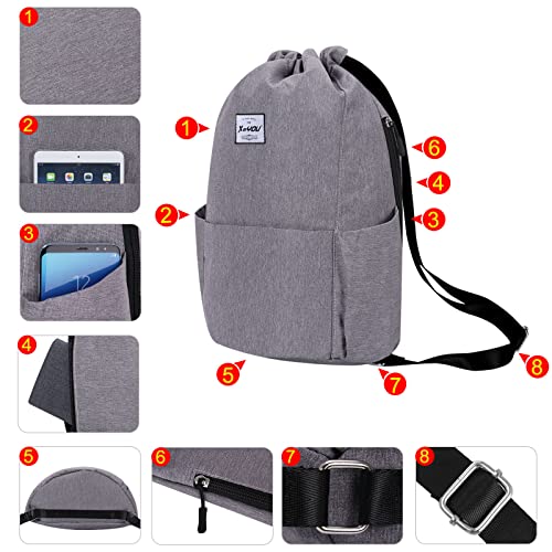 XEYOU Drawstring Backpack Bag Sport Gym Sackpack Beach Cinch Bag | Lightweight Swimming Bag, Water-Resistant Fabric, Travel Daypack for Women and Men - color: Grey