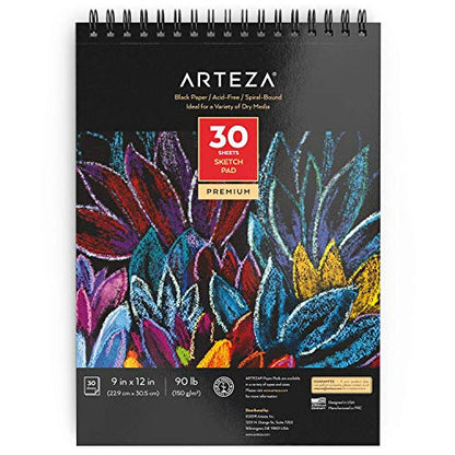 ARTEZA Spiral Sketch Book 9x12 Black Art Paper Drawing Pad 30 Sheets Sketch Pads for Drawing Adults & Teens - size: 1 Pack