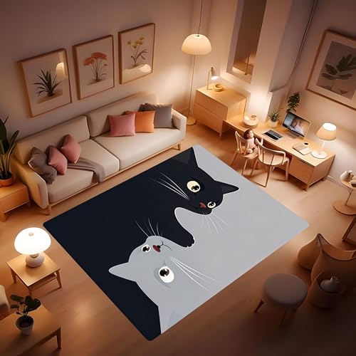 Living Room Rugs Cat Cartoon Carpet, Low Pile mat, Rubber Backing, Washable Non-Slip Large Rug for Dining Room Bedroom, Grey 2'x3' - color: Grey, size: 2'x3'