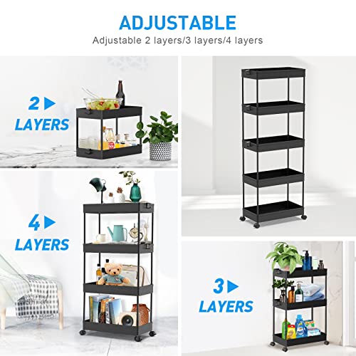 SPACEKEEPER 5 Tier Storage Rolling Cart, Bathroom Cart with Wheels, Black - color: Black, size: 5 Tier