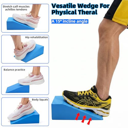 Yesland Squat Wedge Blocks 2 Pack - Heel Elevated Slant Board for Squats, Ankle Mobility, Weightlifting - Non-Slip Foam Calf Stretcher Ramp for Home Gym, Yoga, Pilates - Blue