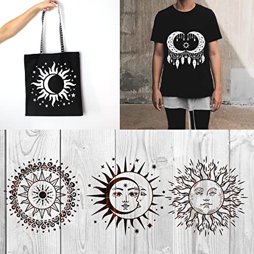 9 Pieces Large Mandala Sun and Moon Stencil Butterfly Flower Tree Paint Stencils for Crafts Reusable Templates Star Celestial Stencils for Painting Wood Wall Furniture Home Decor (Sun Moon)