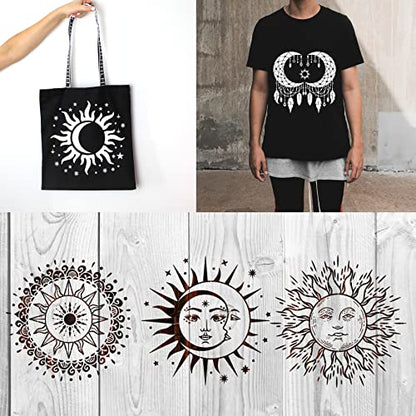 9 Pieces Large Mandala Sun and Moon Stencil Butterfly Flower Tree Paint Stencils for Crafts Reusable Templates Star Celestial Stencils for Painting Wood Wall Furniture Home Decor (Sun Moon)