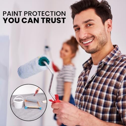Silver Canvas Drop Cloth (12 x 15 Feet - Pack of 2) - Cotton Painters Drop Cloth for Painting, Furniture & Floor Protection - All Purpose Canvas tarp with Double Stitched Edges - size: 12' x 15' - Pack of 2