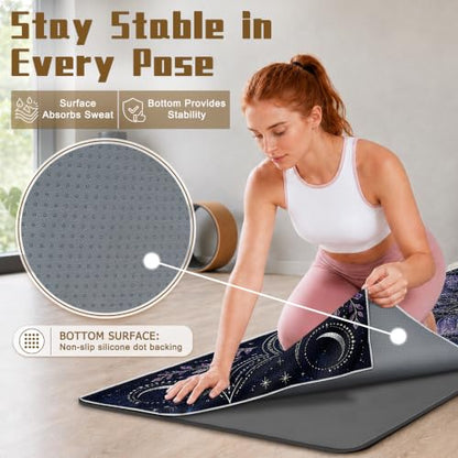 Hot Yoga Towel Non Slip, Ultra-Absorbent Yoga Mat Towel, Soft with Printed Design, Machine Washable, Yoga Pilates Towel Suitable for Exercise, Pilates, Yoga, 72x27in.Purple - color: Purple Flower
