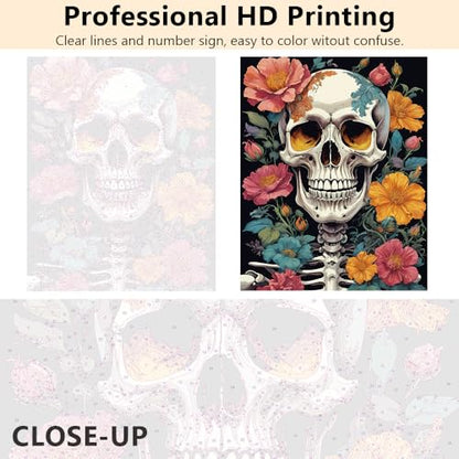 TUMOVO Adult Paint by Number Kits on Canvas Skull Flowers Color by Number DIY Skull Paint by Numbers Kit for Adults Canvas Adults' Paint-by-Number Kits Oil Painting Kit with Framed, 16 x20 Inch - color: Skull-Framed