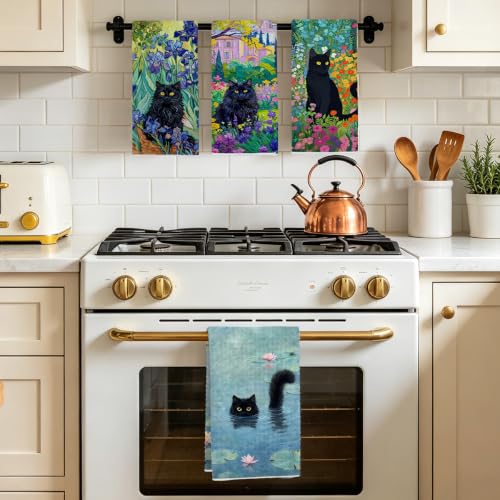 Jztco 4 Pcs Cute Cat Kitchen Towels, Floral Cats Absorbent Hand Tea Towel - color: Multi 1560