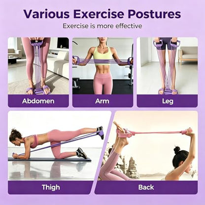 Pedal Resistance Band with Handle, 2026 New Upgraded 8-Tube 3-in-1 Multi-Function Foot Pedal Puller for Back Stretch & Chest Expand, Portable Latex Fitness with 4 Extra Replacement Tubes - color: Purple