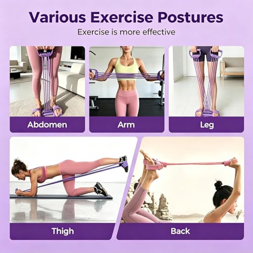 Pedal Resistance Band with Handle, 2026 New Upgraded 8-Tube 3-in-1 Multi-Function Foot Pedal Puller for Back Stretch & Chest Expand, Portable Latex Fitness with 4 Extra Replacement Tubes - color: Pink