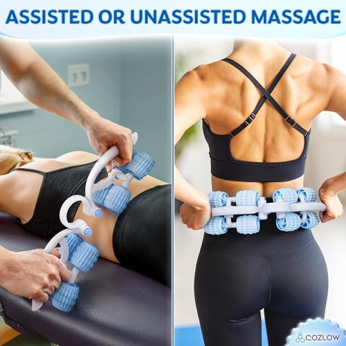 COZLOW Leg Massage Roller - Adjustable Arm Belly Massager Roller Stick to Reduce Cellulite Appearance - Deep Tissue Myofascial Release Tool - Lymphatic Drainage Massaging Tool - color: Blue/White