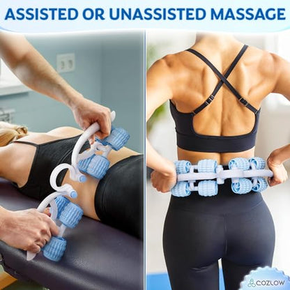 COZLOW Leg Massage Roller - Adjustable Arm Belly Massager Roller Stick to Reduce Cellulite Appearance - Deep Tissue Myofascial Release Tool - Lymphatic Drainage Massaging Tool - color: Blue/White