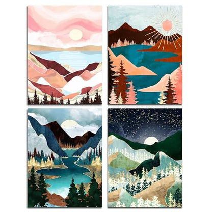 Muzagroo Art Diamond Painting Kits for Adults, DIY 5D Diamond Art Kits for Beginners, Abstract Landscape Arts and Crafts for Living Room, 4 PCS Kids Room Wall Art - color: 07-Landscape