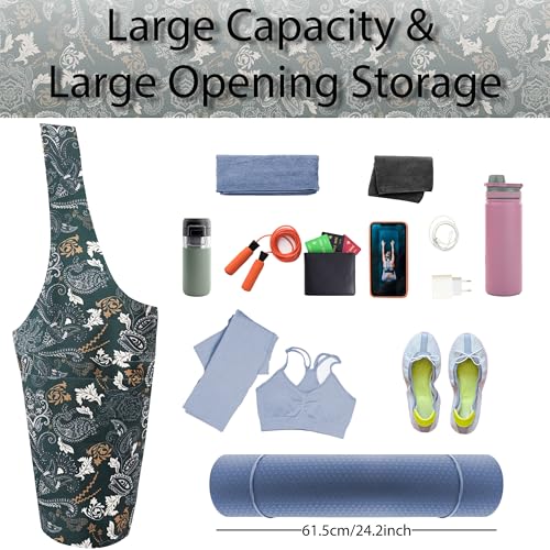 Yoga Mat Bag Yoga Tote Bag with Large Pocket and Zipper Pocket Yoga Mat Bag Carrier Fit Most Size Mats and All You Stuff - color: dark green