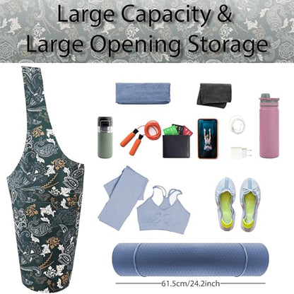 Yoga Mat Bag Yoga Tote Bag with Large Pocket and Zipper Pocket Yoga Mat Bag Carrier Fit Most Size Mats and All You Stuff - color: dark green