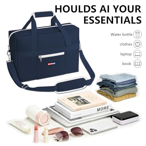 Gym Bag for Women Men, Water-Resistant Duffle Bag for Travel Sports, Lightweight Carry On Bag with Handles and Detachable Shoulder Strap (Blue) - color: Blue