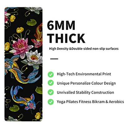 nuveti Yoga Mat Print Extra Thick TPE Non Slip Fitness Exercise Mat with Carrying Bag,72"x24" Extra Thick 6MM Exercise & Workout Mat for Yoga, Pilates Fitness and Floor Exercises - color: Koi