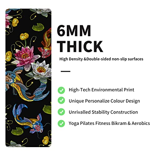 nuveti Yoga Mat Print Extra Thick TPE Non Slip Fitness Exercise Mat with Carrying Bag,72"x24" Extra Thick 6MM Exercise & Workout Mat for Yoga, Pilates Fitness and Floor Exercises - color: Koi