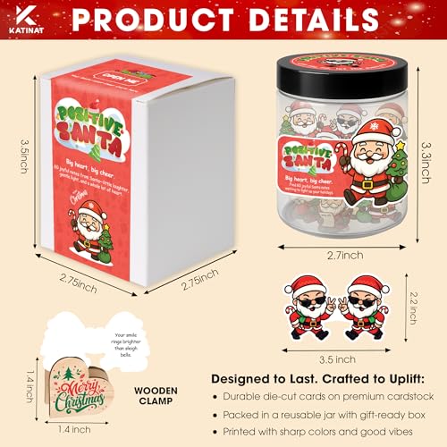 Positive Santa Jar – 60 Funny Emotional Support Christmas Affirmation Cards, Stocking Stuffer, Cute Desk Home Decor for Women, Men, Teens, Teachers & Coworkers - color: KAT- KQH - Positive Santa