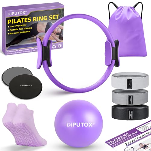 Pilates Ring Kit for Women, Pilates Equipment Accessories, Home Workout Set with Magic Circle, Mini Exercise Ball, Ankle Resistance Bands & Yoga Socks, for Fitness, Toning & Better Me Gifts - size: 11 Count(Pack of 1)