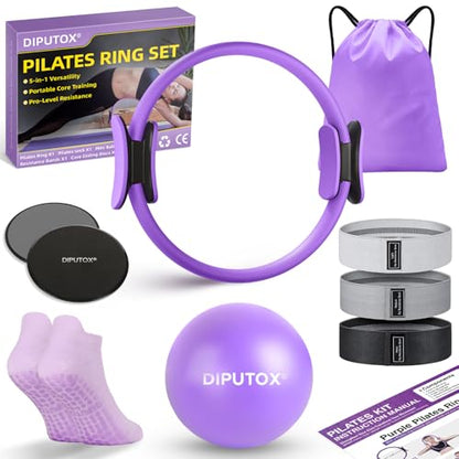 Pilates Ring Kit for Women, Pilates Equipment Accessories, Home Workout Set with Magic Circle, Mini Exercise Ball, Ankle Resistance Bands & Yoga Socks, for Fitness, Toning & Better Me Gifts - size: 11 Count(Pack of 1)