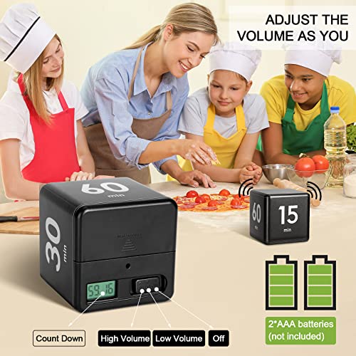 Weewooday Cube Timer, Gravity Sensor Flip Timer for ADHD, Black - color: Black