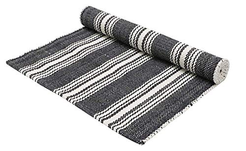 Hand Woven 100% Cotton Yoga Mat- Thick Handloom Made in India- for Gym Floor Exercise - Runner for Bedroom - color: Charcoal