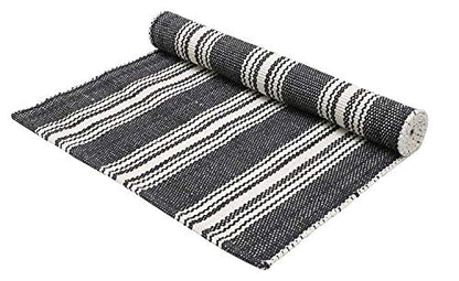 Hand Woven 100% Cotton Yoga Mat- Thick Handloom Made in India- for Gym Floor Exercise - Runner for Bedroom - color: Charcoal