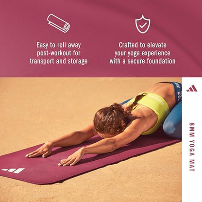 adidas Yoga Mat - Eco Friendly - Non Slip, Durable Textured Surface, 8mm - color: Mystery Ruby