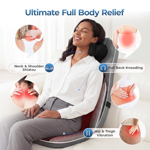 Massage Chair Pad, 3-in-1 Shiatsu Neck and Back Massager Cushion with Heat, Adjustable Height & Intensity, Full Body Massage Pad for Recliner and Sofa, Fathers Day Dad Gifts - color: Grey