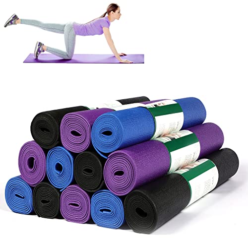 Amylove 12 Pieces Yoga Mats Bulk 68x24x0.12 Inch Exercise Non Slip Fitness Workout Mats for Women Men Home Workout Gym Yoga - color: Black, Dark Purple, Dark Blue