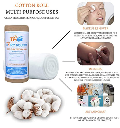 Pure Cotton Roll 100% High Absorbent Organic and Soft Multipurpose Use for Makeup Remover Medical Use Cotton Salon Beauty Use for Baby Care (100 Gram)