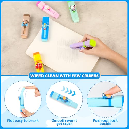 24 Pcs 2-in-1 Cute Retractable Eraser with Pencil Sharpener, Cute Kawaii School Supplies for Kids, Fun Cartoon Design for Classroom, Party Favors and Back to School Gifts
