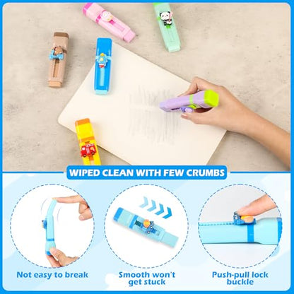 24 Pcs 2-in-1 Cute Retractable Eraser with Pencil Sharpener, Cute Kawaii School Supplies for Kids, Fun Cartoon Design for Classroom, Party Favors and Back to School Gifts