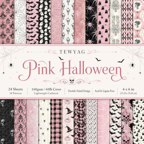 Pink Halloween Scrapbook Paper Pad, 24 Double-Sided 6 x 6 Cardstock Sheets | 24 double-sided 6 x 6 inch sheets in 24 patterns, made from 60 lb cover acid- and lignin-free lightweight cardstock - color: Halloween-A