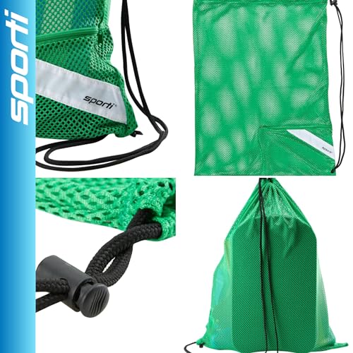 Sporti Mesh Swim Bag Drawstring Backpack, Equipment Bags For Swimmer - color: Kelly Green, style: 2. Mesh Bag With Zipper Pocket