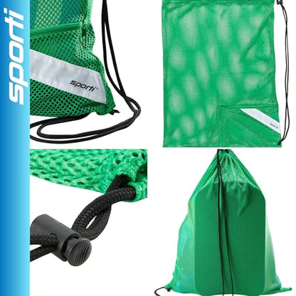 Sporti Mesh Swim Bag Drawstring Backpack, Equipment Bags For Swimmer - color: Kelly Green, style: 2. Mesh Bag With Zipper Pocket