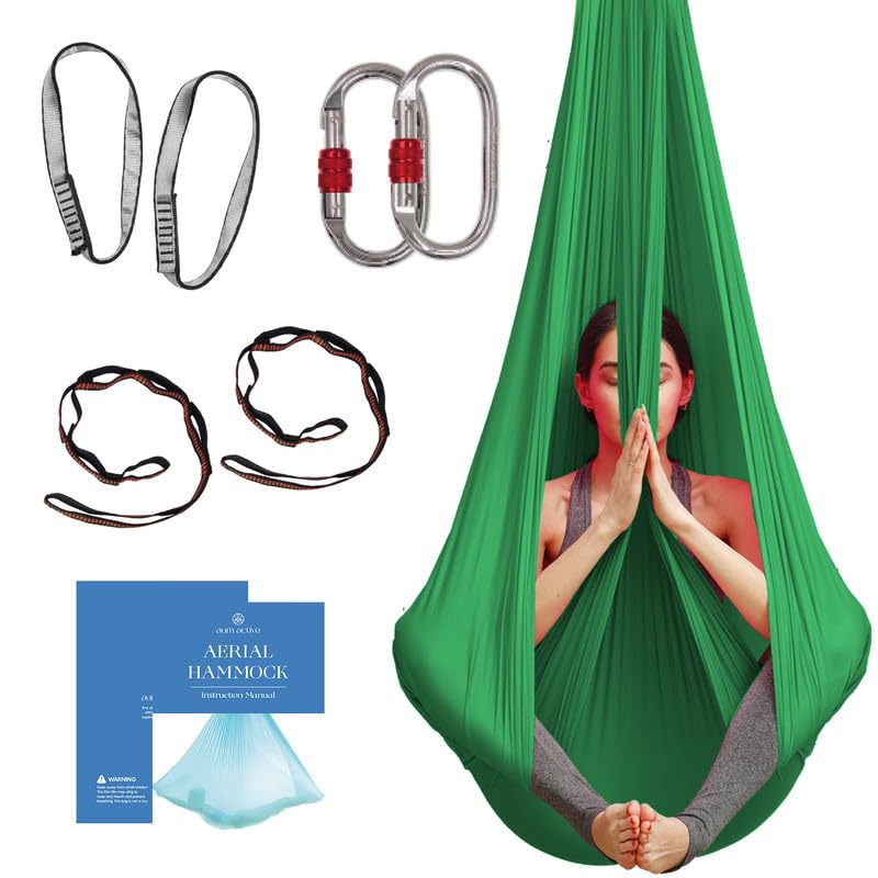 Aerial Yoga Hammock Swing, 4.5 Yards, Aerial Silks with Hardware - color: Green, size: 4.5 yards